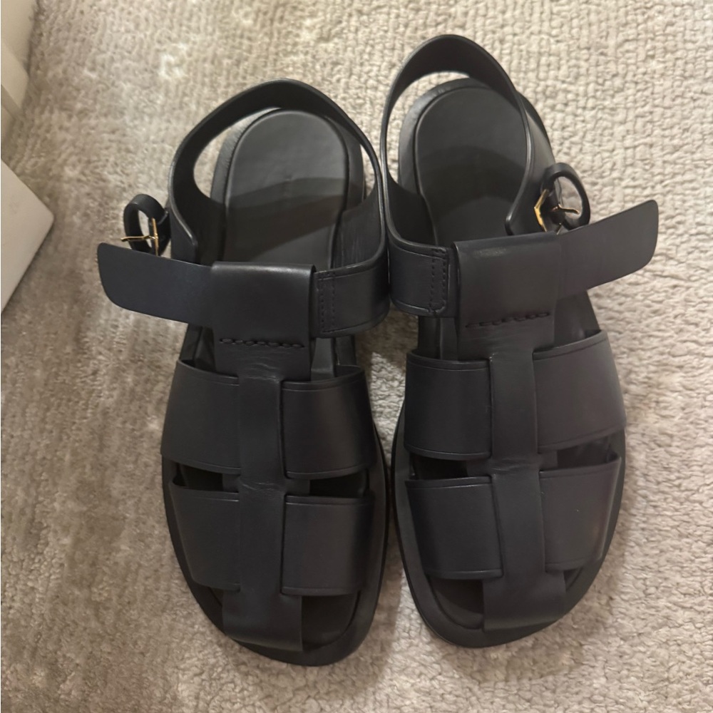 The Row Black Leather Sandals